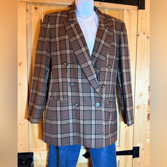 Evan Picone Jackets & Blazers - Vintage 80s Evan Picone Brown Plaid Double-Breasted Blazer M flaws 2 for $30